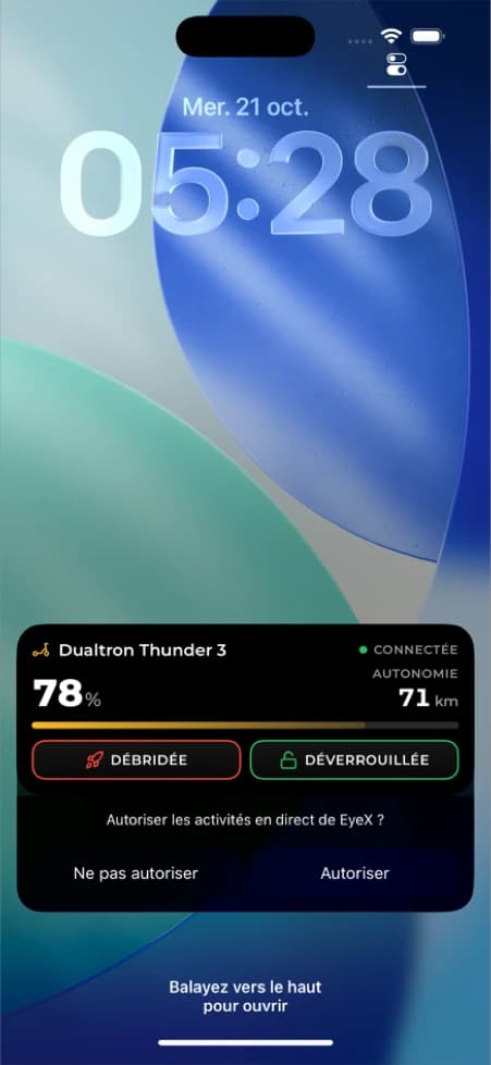 Live Activity EyeX sur l'écran verrouillé