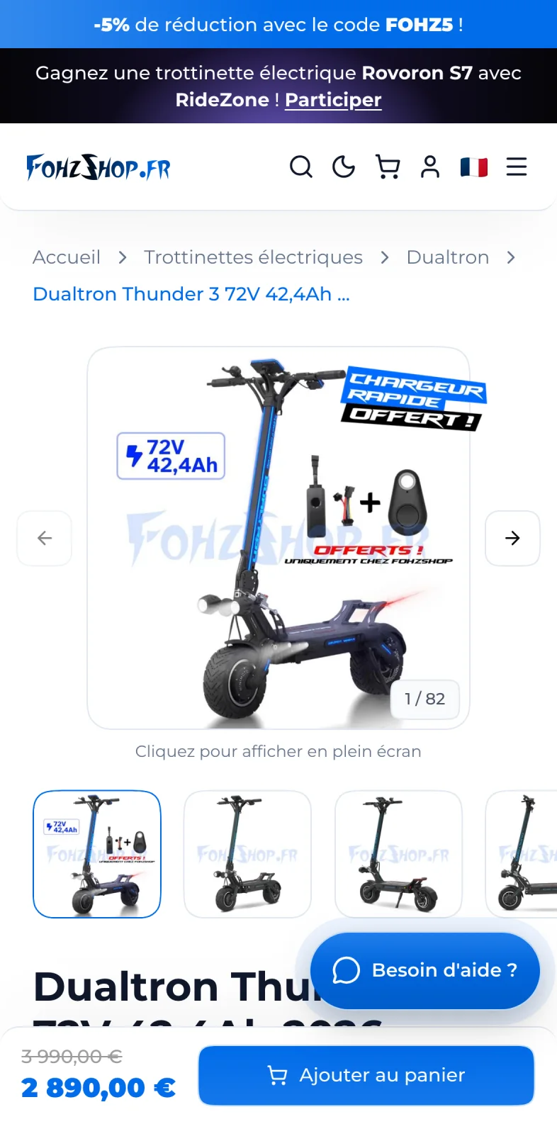 Fiche produit sur mobile